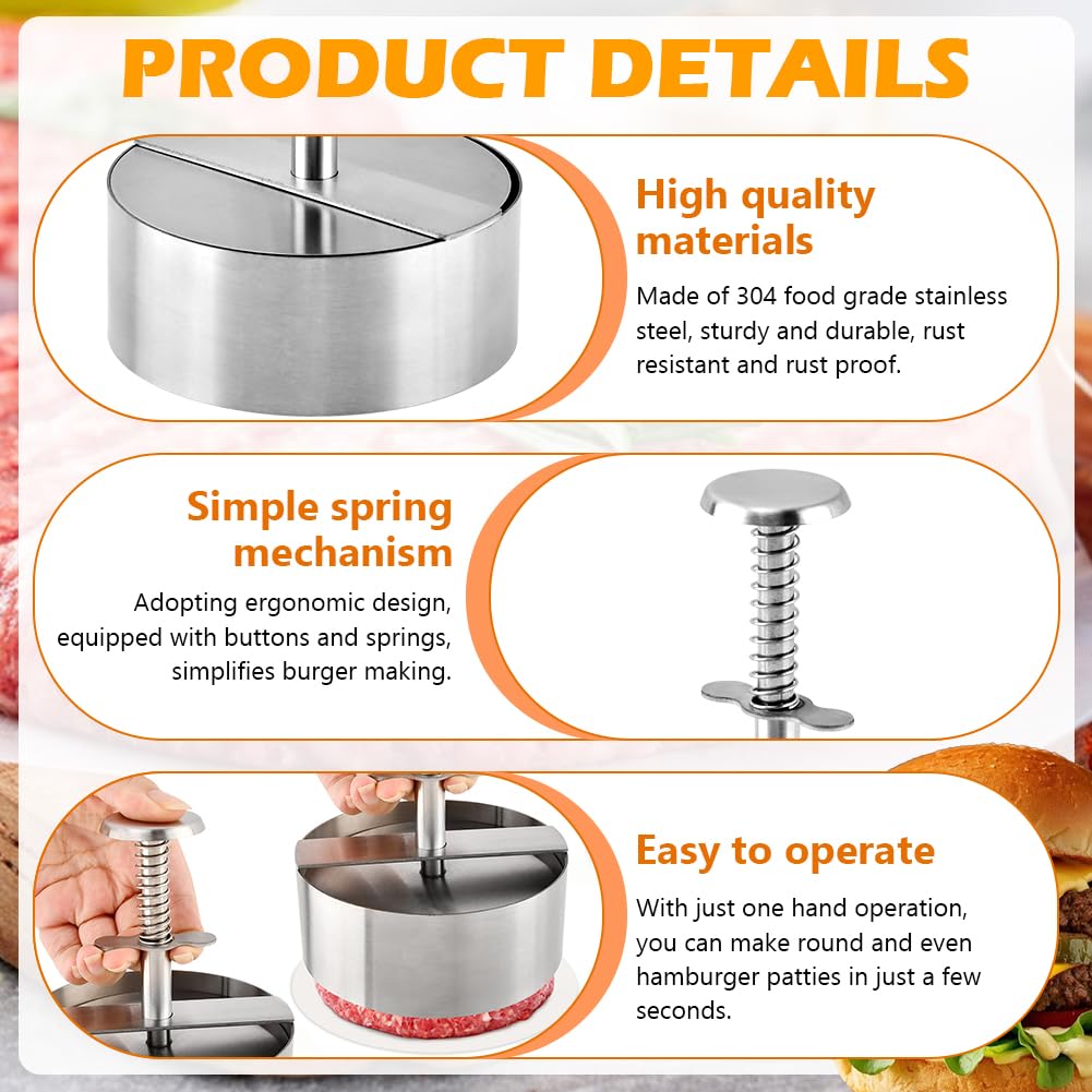 Yonderfume 304 Stainless Steel Burger Press, Adjustable Hamburger Patty Maker, Dishwasher Safe Meat Press for Beef, Burgers & BBQ Grilling