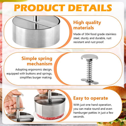 Yonderfume 304 Stainless Steel Burger Press, Adjustable Hamburger Patty Maker, Dishwasher Safe Meat Press for Beef, Burgers & BBQ Grilling