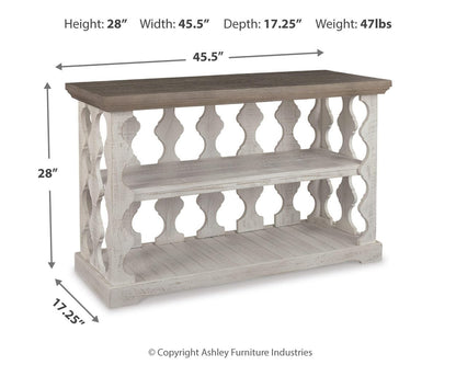 Signature Design by Ashley Havalance Farmhouse Console Sofa Table, Fixed Shelf, Pine Wood, 45.5" W x 17.25" D x 27.88" H, Distressed Finish, Gray & White