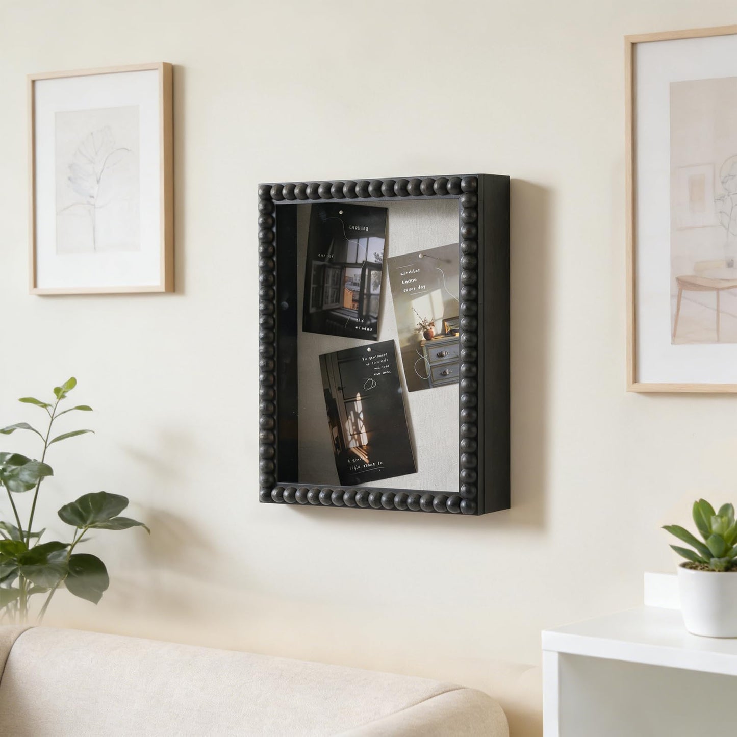 Shadow Box Frame 11x14 - 2" Interior Deep Solid Wood & Glass Display Case with Unique Beads Door, Deep Memory Box for Photos, Memorabilia, Collections, Awards, Tickets-Black