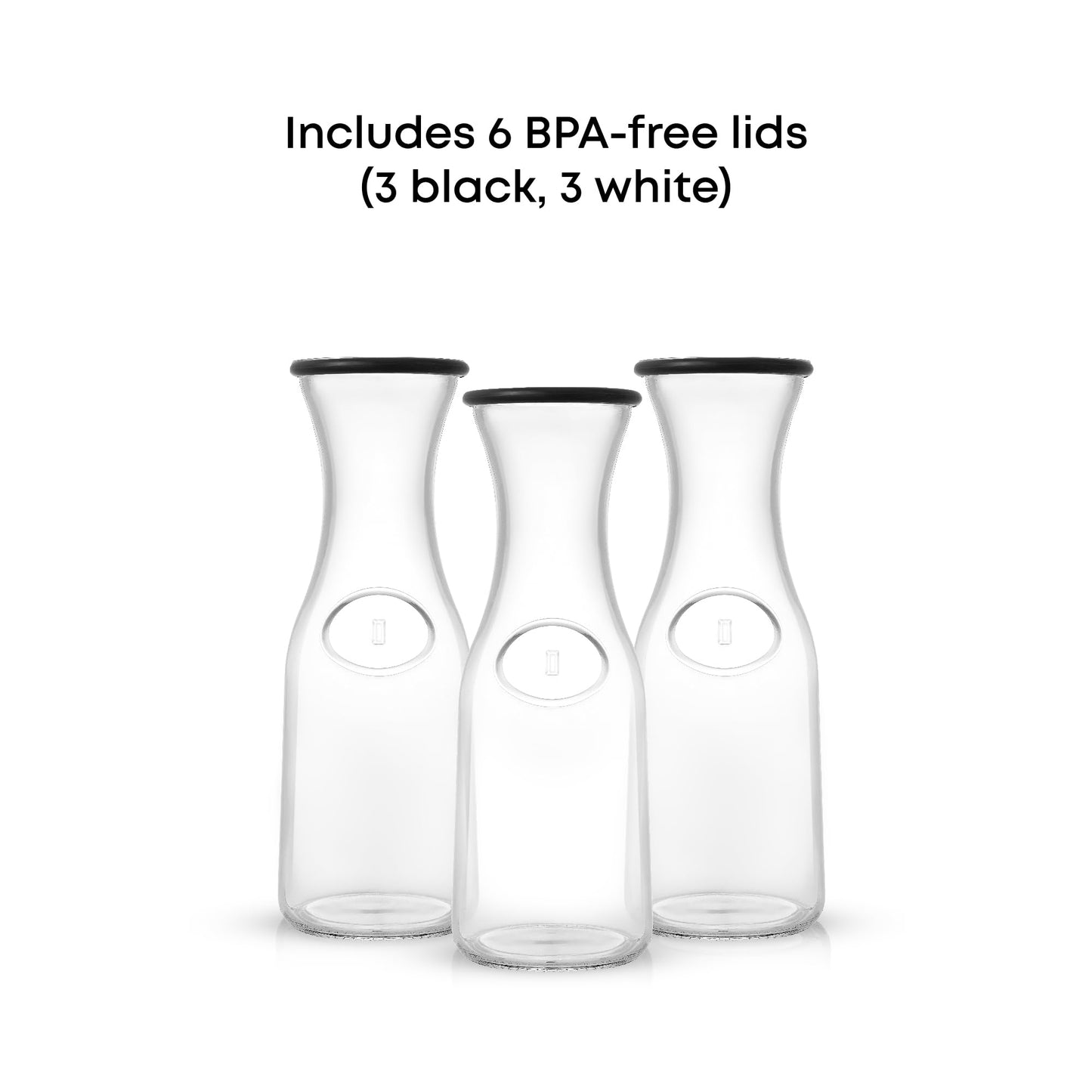 JoyJolt Glass Carafe with Lid, Set of 3 – 1 Liter Glass Pitcher for Mimosa Bar, Water, Iced Tea, Juice, Wine, Lemonade, Milk – Dishwasher Safe Beverage Drink Dispensers for Brunch, Parties