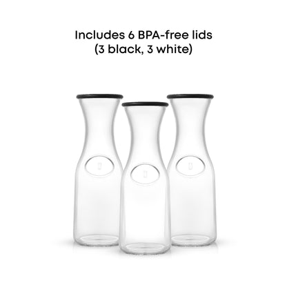 JoyJolt Glass Carafe with Lid, Set of 3 – 1 Liter Glass Pitcher for Mimosa Bar, Water, Iced Tea, Juice, Wine, Lemonade, Milk – Dishwasher Safe Beverage Drink Dispensers for Brunch, Parties