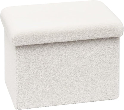16.5"x12.6"x12.6" Small Ottoman with Storage, Sherpa Storage Ottoman Cube, Boucle Folding Foot Rest for Dorm, Living
