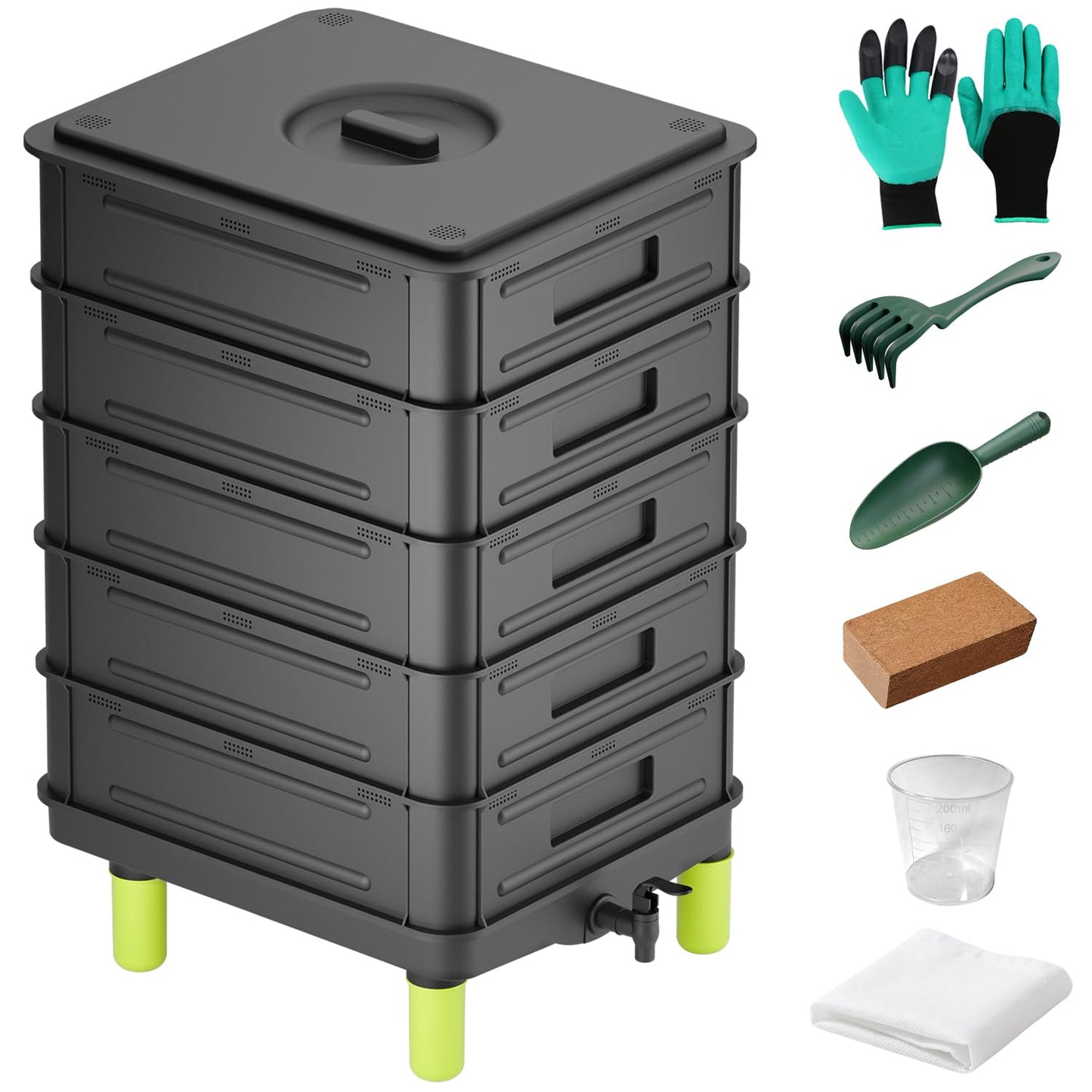TOP XIAN 5-Layer Worm Compost Bin, 85L Worm Composter for Indoor & Outdoor, Starter Kits for Vermicomposting Starter, Garden Worm Composting Bin for Recycling Food Waste (Black)