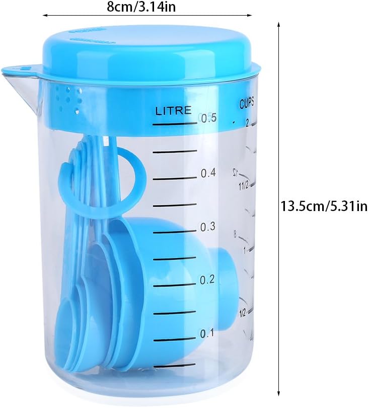 Plastic Measuring Cups with Measuring Spoons - 7Pcs Measuring Cups and Spoons Set for Kitchen