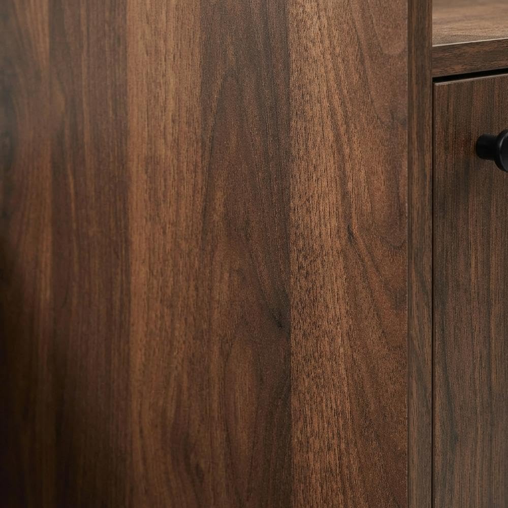 Furnifact Walnut Luna Record Player Cabinet with Vinyl Storage, Durable Wood Construction, Modern Design, Compact Size, Perfect for Living Room or Studio