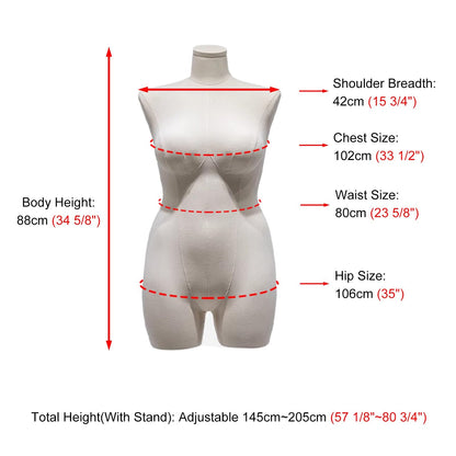 Plus Size Female Mannequin Torso with Adjustable Stand, Headless Curvy Dress Form Model for Sewing & Clothing Display - Realistic Full Body Manikin(Gold Stand C)