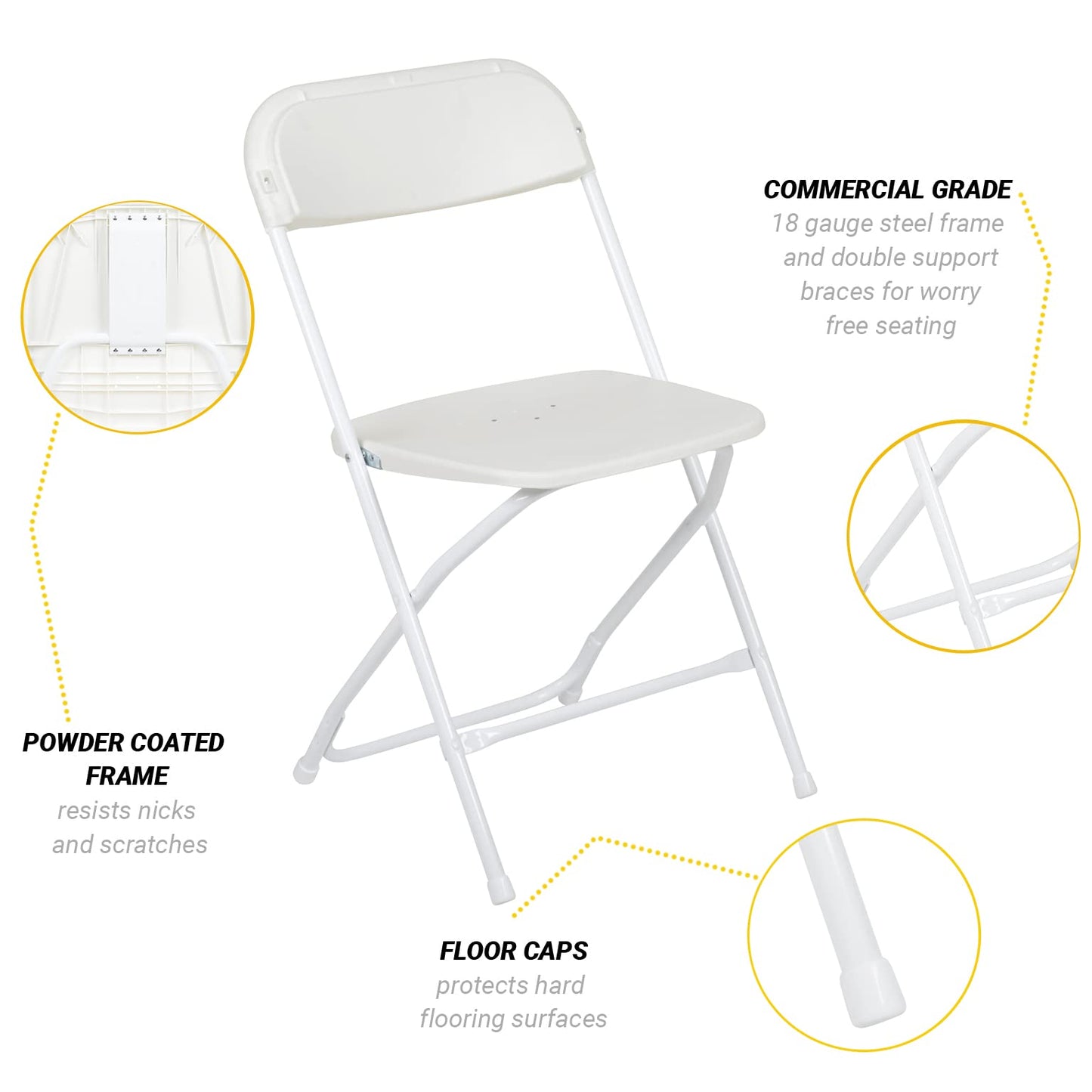 UPGORILO Set of 10 Folding Plastic Chairs in White - 650 lbs. Static Weight Capacity per Chair