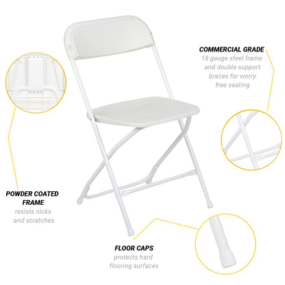 UPGORILO Set of 10 Folding Plastic Chairs in White - 650 lbs. Static Weight Capacity per Chair