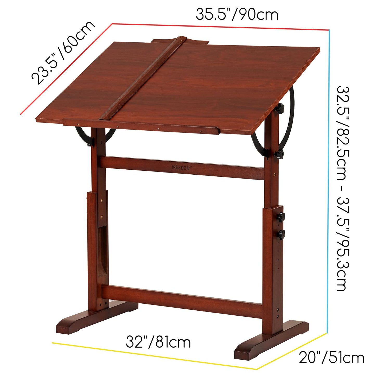 MEEDEN Vintage Wood Drafting Table & Stool Set, Artist Drafting Chair and Craft Table with Adjustable Height, Tiltable Tabletop for Artwork, Graphic Design, Writing