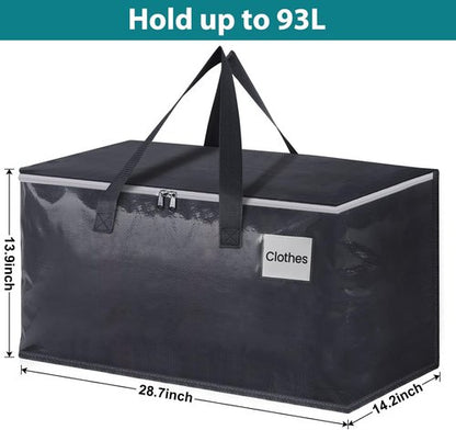 Fabspace Heavy Duty Moving Boxes - Collapsible Storage Totes with Strong Zippers & Handles | 93L, 8-Pack
