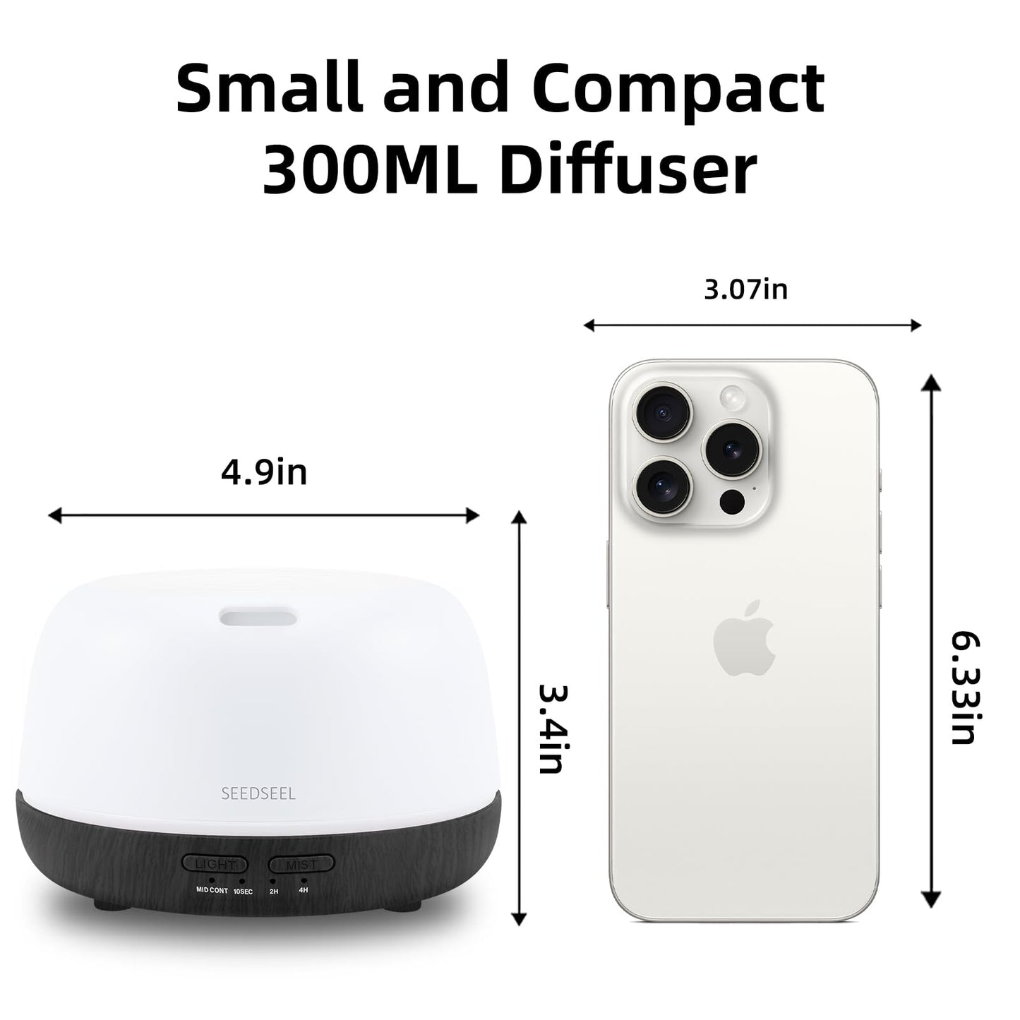 300ML Essential Oil Diffuser with 7-Color LED Lights and Remote Control, Modern Minimalist Design, High-Efficiency Ultrasonic Mist Aromatherapy Diffuser for Home