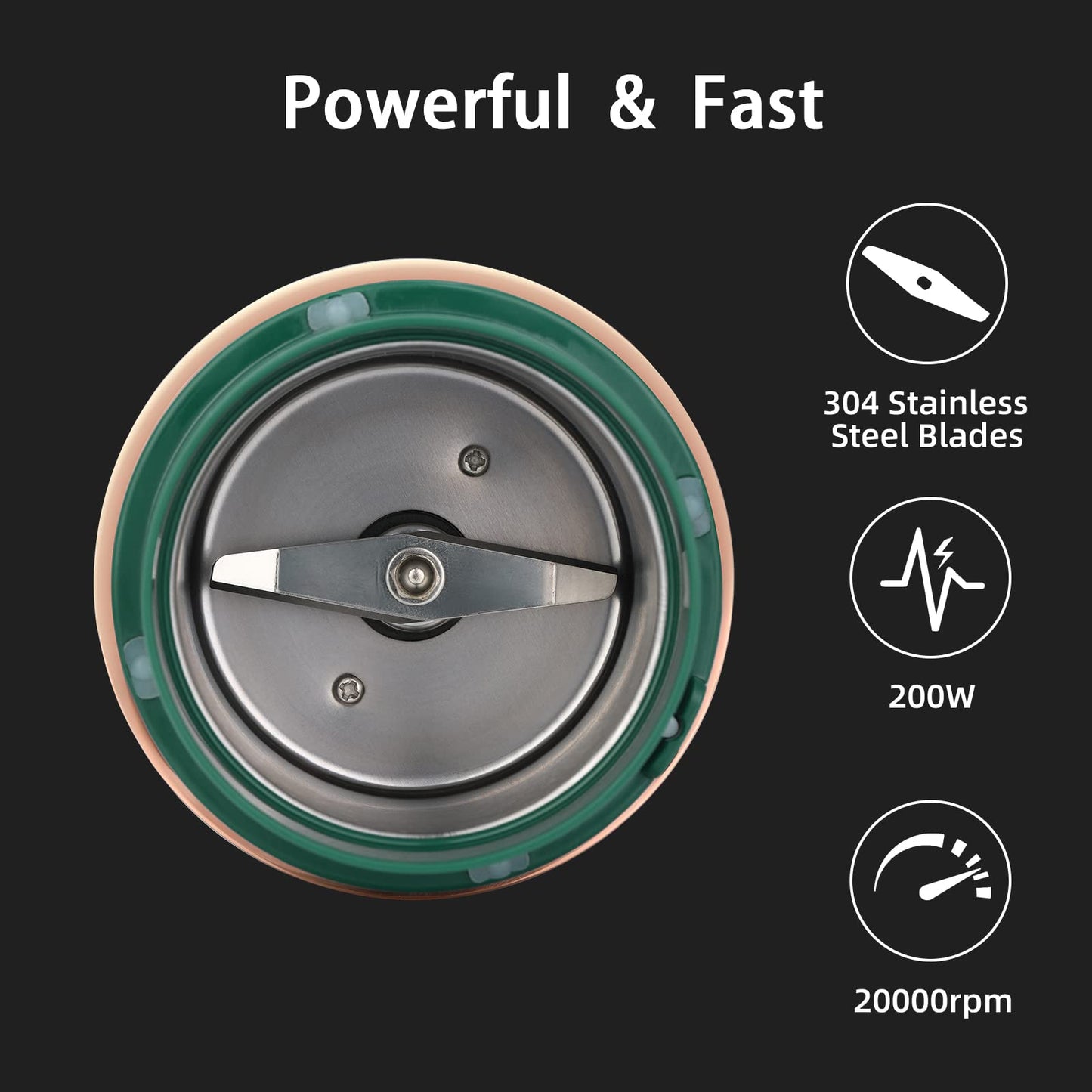 PULOYA Coffee Grinder Electric for Beans, Spices, Herbs, Grains and Nuts, Stainless Steel Blades, 2.8 oz, Green