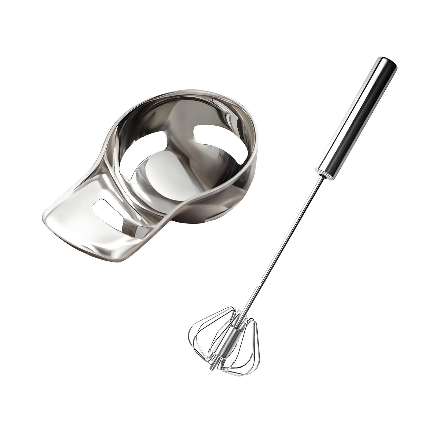 316L Stainless Steel Egg White Separator & Semi-Automatic Whisk Set - Hands-Free Clip Design, Corrosion-Resistant Kitchen Tools for Baking, Durable Egg Yolk Separator with Bowl Rest
