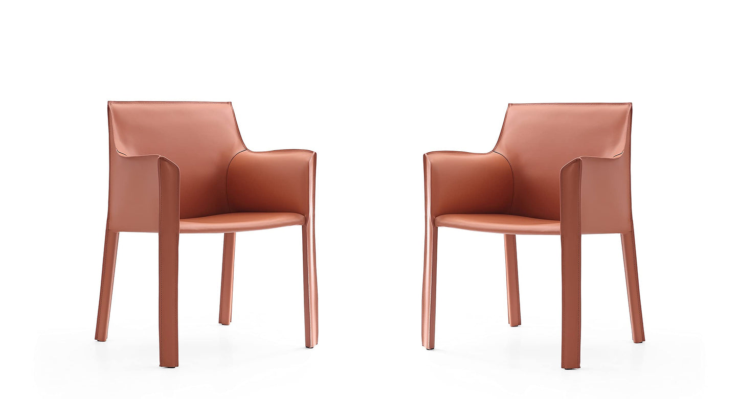 Manhattan Comfort Vogue Modern Faux Leather Dining Chairs, Metal Frame, Comfortable Padded Seat, Fully Assembled Armchair Accent Furniture, Set of 2, Clay