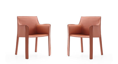 Manhattan Comfort Vogue Modern Faux Leather Dining Chairs, Metal Frame, Comfortable Padded Seat, Fully Assembled Armchair Accent Furniture, Set of 2, Clay