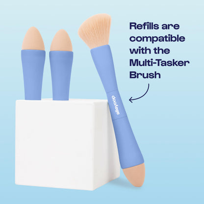 Alleyoop Multi-Tasker 4-in-1 Travel Makeup Brush Set – Compact Makeup Brushes with Blending Sponge, Eyeshadow, Eyebrow & Liner, Blush & Bronzer Brush – Mini Makeup Tools Kit for Women, Vegan