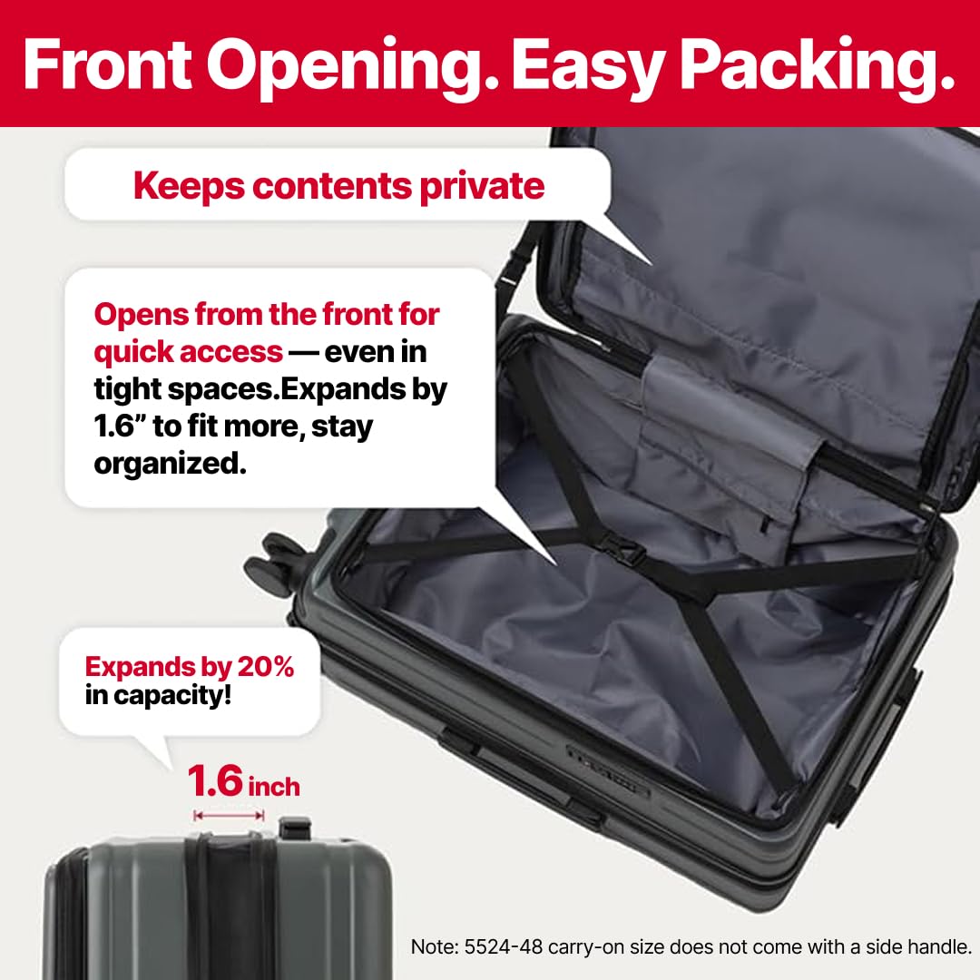 LEGEND WALKER 26" Large Checked Luggage, Front Opening Expandable Hardshell Suitcase with Spinner Wheels, TSA Lock, USB Port & Cup Holder, Light Green, 5524-67