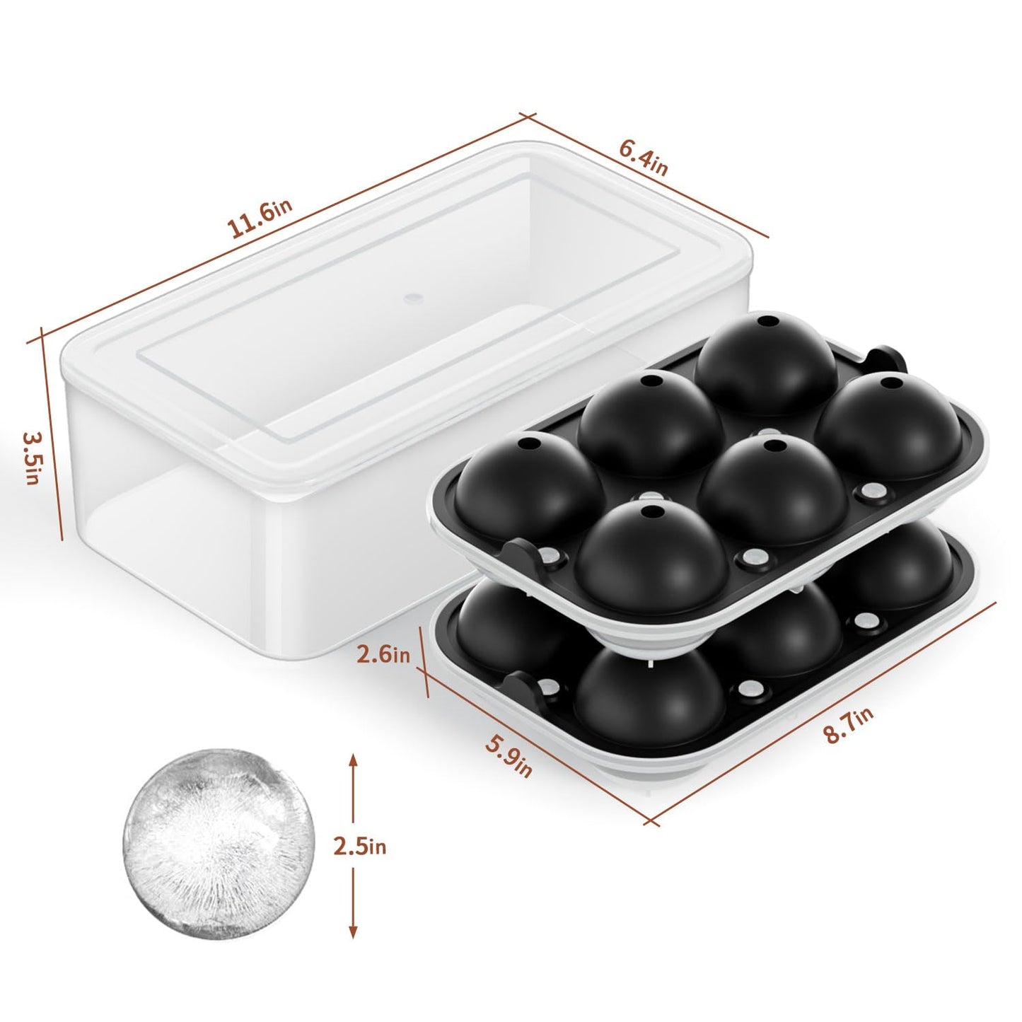 Large Ice Cube Tray for Whiskey: 2.5 Inch Silicone Ice Ball Maker - Circle Ice Cube Tray - Round Ice Sphere Maker for Old Fashioned Bourbon Whisky