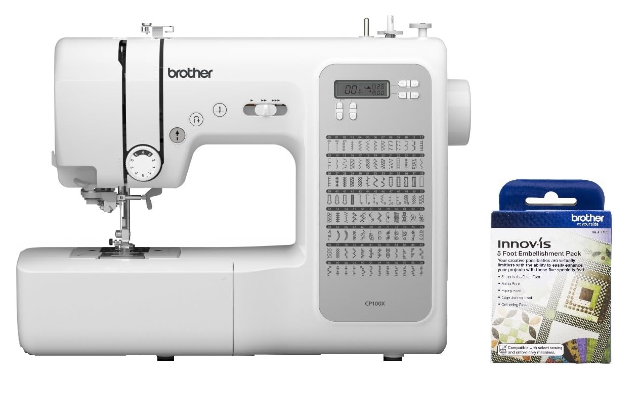 Brother CP100X Computerized Sewing and Quilting Machine, SA5FTPKG 5 Foot Embellishment Pack Included