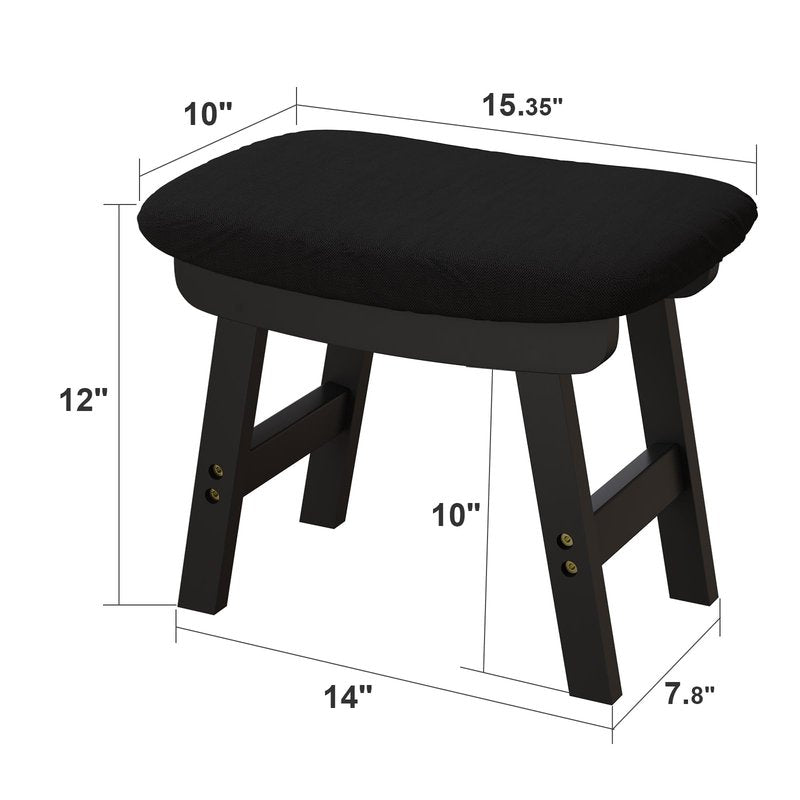 viewcare Small Ottoman Foot Rest, Black Foot Stool- Wooden Foot Stool for Living Room, Bedroom & Kitchen