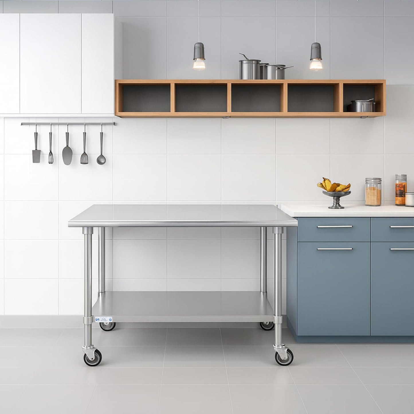 Hally Stainless Steel Table for Prep & Work 30 x 48 Inches with Caster Wheels, NSF Commercial Heavy Duty Table with Undershelf and Galvanized Legs for Restaurant, Home and Hotel