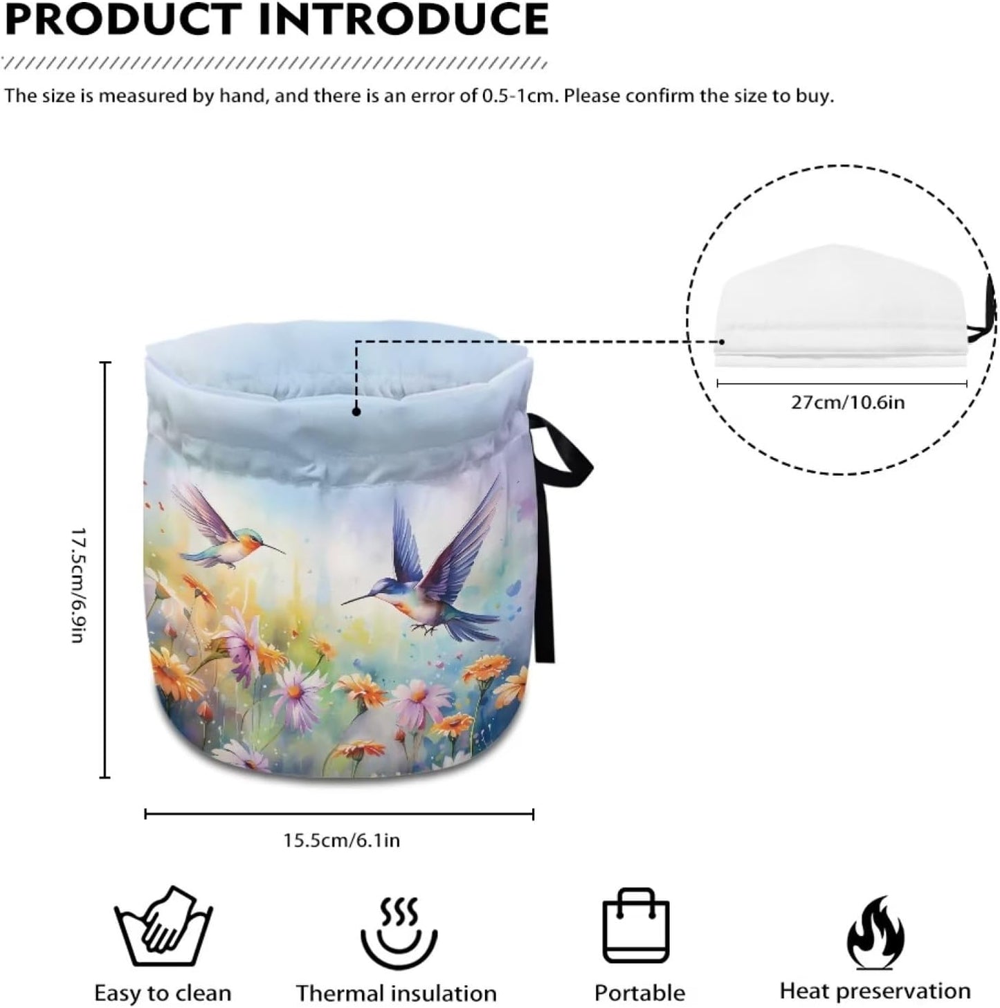 Floral Hummingbird Tea Cozy for Teapot, Kitchen Kettle Cover, Soft Cloth Dust Cover for Coffee Pot and Tea Pot