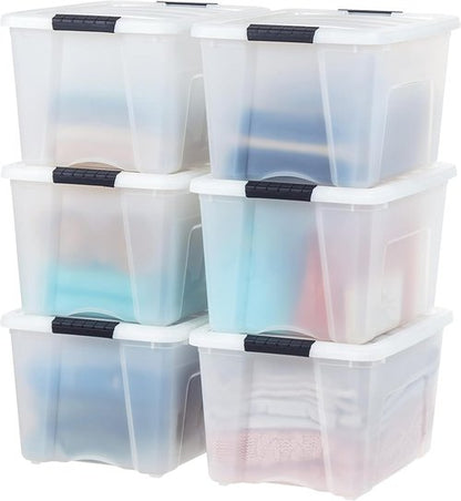 IRIS USA 40 Qt Stackable Storage Bins - BPA-Free, Durable Lids, 6 Pack - Pearl Color, Secure Handles