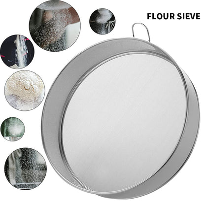 Stainless Steel Flour Sieve - Fine Mesh, 80 Mesh, Durable Professional Round (Silver)