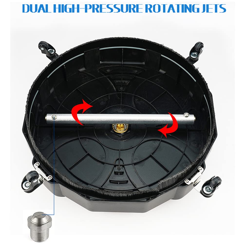 3600PSI Driveway Power Washer, 18in Rotary Surface Cleaner Attachment with Wheels, with 2 ExWands and 2 Replacement Nozzles, Replaceable Sturdy Flat Surface Cleaner for Driveway