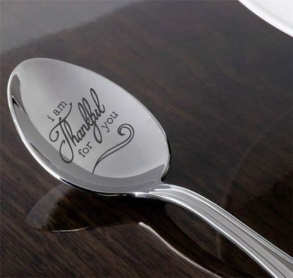 Personalized Hand Stamped Teaspoon Gift - I am Thankful for You, Inspirational Saying, Thanksgiving Gift