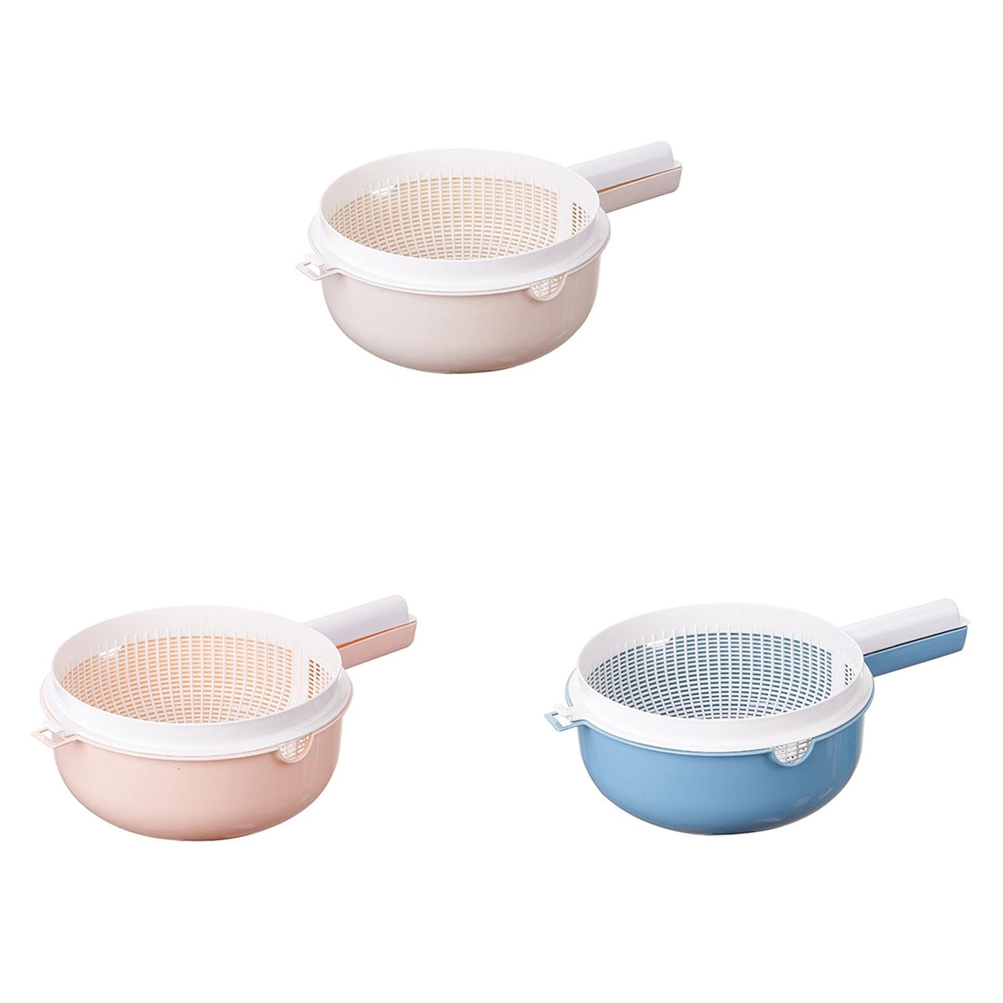 HUANIZI Double Layer Rice Wash Basket 2 in 1 Kitchen Strainer Bowl Drain Basket with Handle Fruit Vegetable Colander for Washing Mixing Kitchen Strainer Bowl Set, Beige