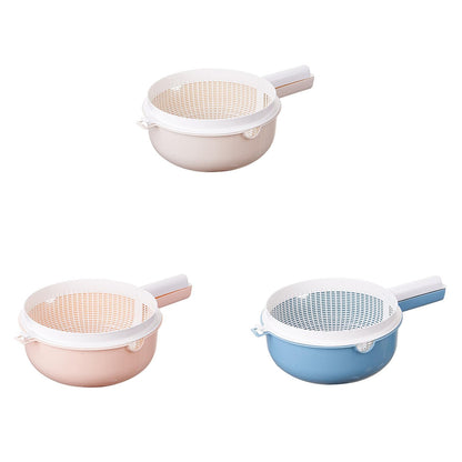 HUANIZI Double Layer Rice Wash Basket 2 in 1 Kitchen Strainer Bowl Drain Basket with Handle Fruit Vegetable Colander for Washing Mixing Kitchen Strainer Bowl Set, Beige