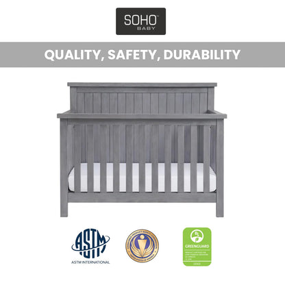 Soho Baby Everlee 4-in-1 Convertible Crib, Graystone