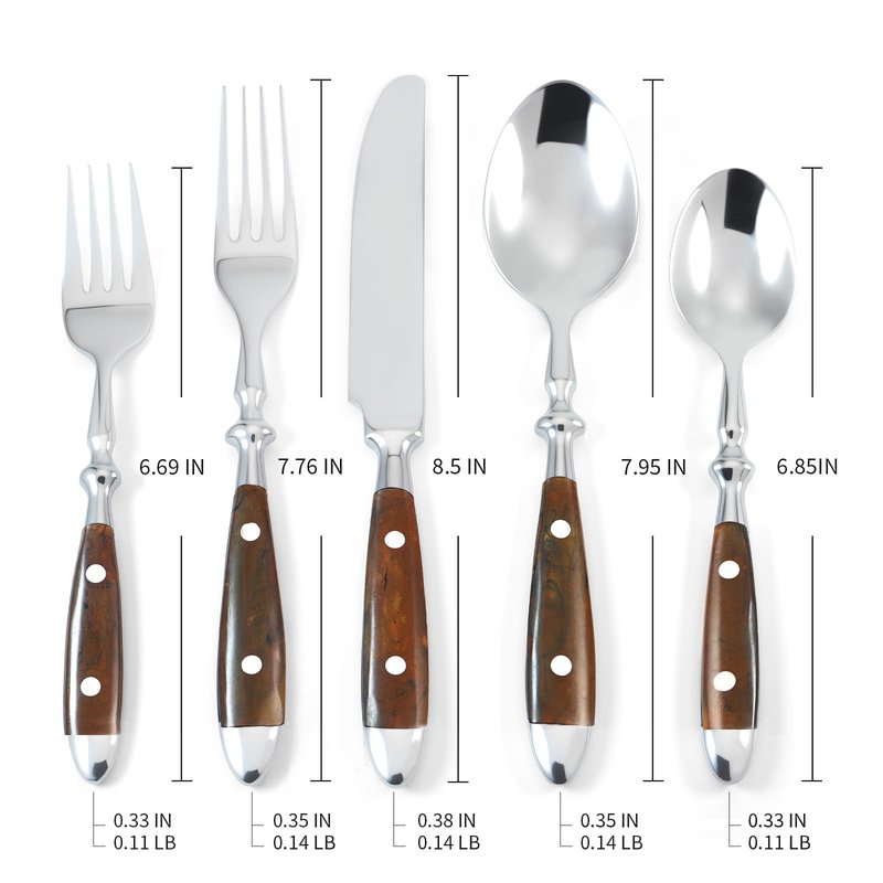 Kelenfer Silverware Set 20-Piece 18/10 Stainless Steel Brown Vintage Flatware Handle Luxury Cutlery Service for 4