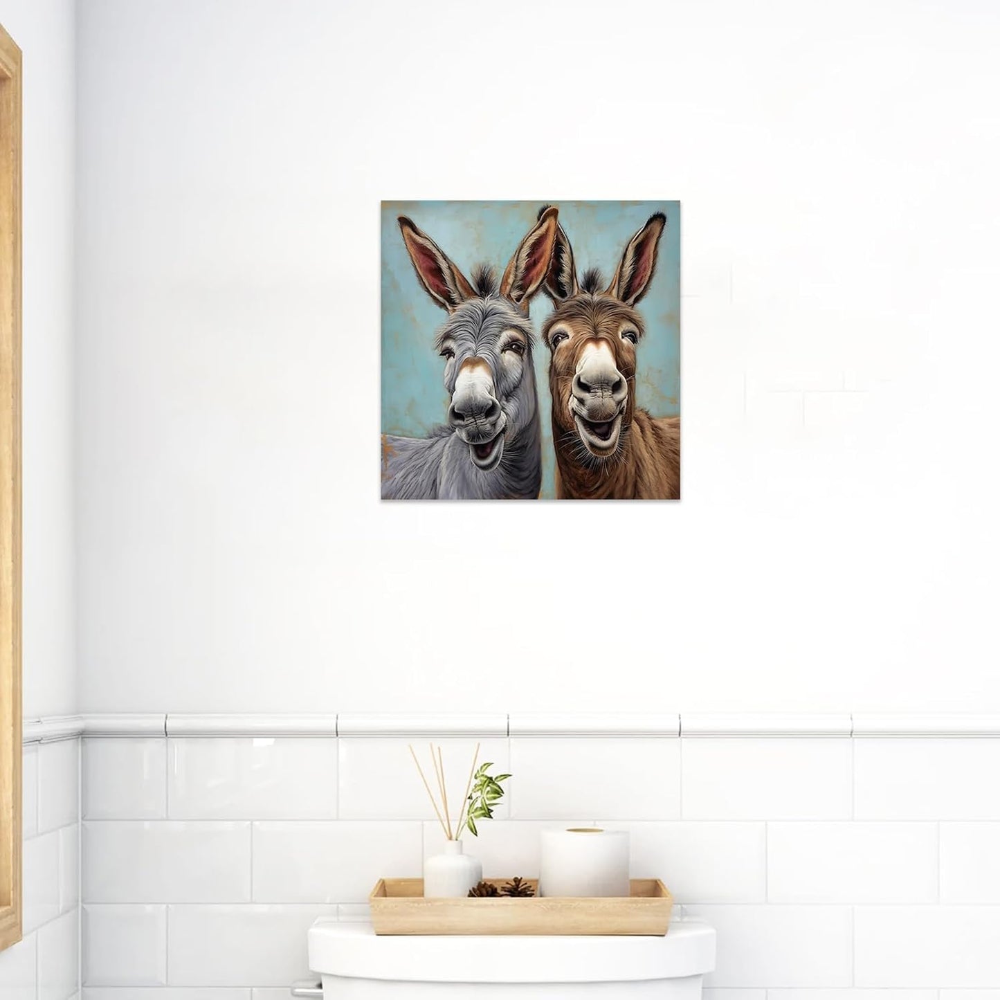 CCWACPP Funny Animal Wall Art - Donkey Canvas Prints for Farmhouse Bathroom and Bedroom Decor (12" x 12")