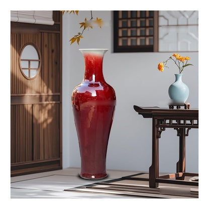 ZHONGCHENGWU Flower Vase, Authentic Crackled Red Lang Ceramic Floor Vase – Handcrafted Ceramic Kiln Art for Home, Living Room, Study – Classical Decorative Ornament for Elegant Interiors