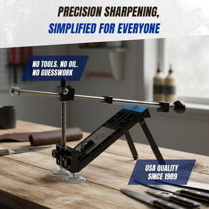EDGE Pro 1 Professional Knife Sharpening System – Guided Knife Sharpener Kit with Adjustable Angles and Waterstones – Compact USA Made Sharpener for Kitchen, Camping, Hunting, and Fishing Knives