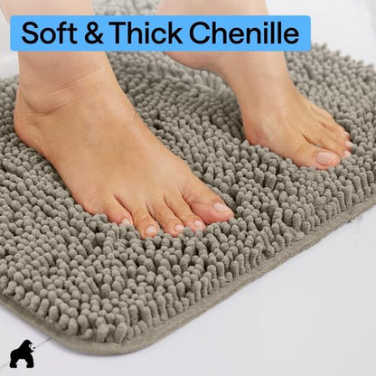 Gorilla Grip Shaggy Chenille Bath Rug Mat - Plush Absorbent Toilet Contour Mat | Machine Washable, 22" x 19" x 15", Latte