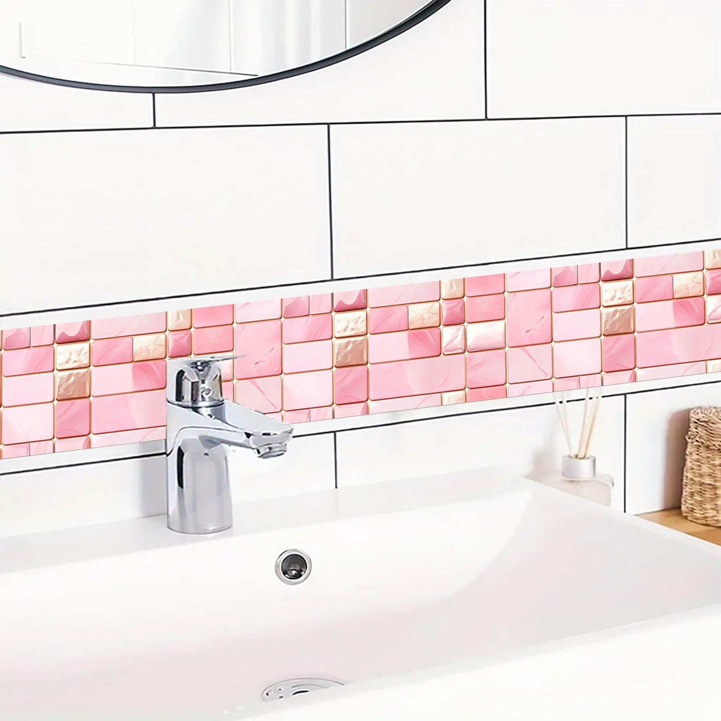 IVN Wallpaper Border Peel and Stick Decorative Wall Trim Self Adhesive Pink Marble Accent Strip for Bathroom Laundry Room Pool Area Mirror Frame Shelf Wall Edge 4x196 Inch Elegant Design