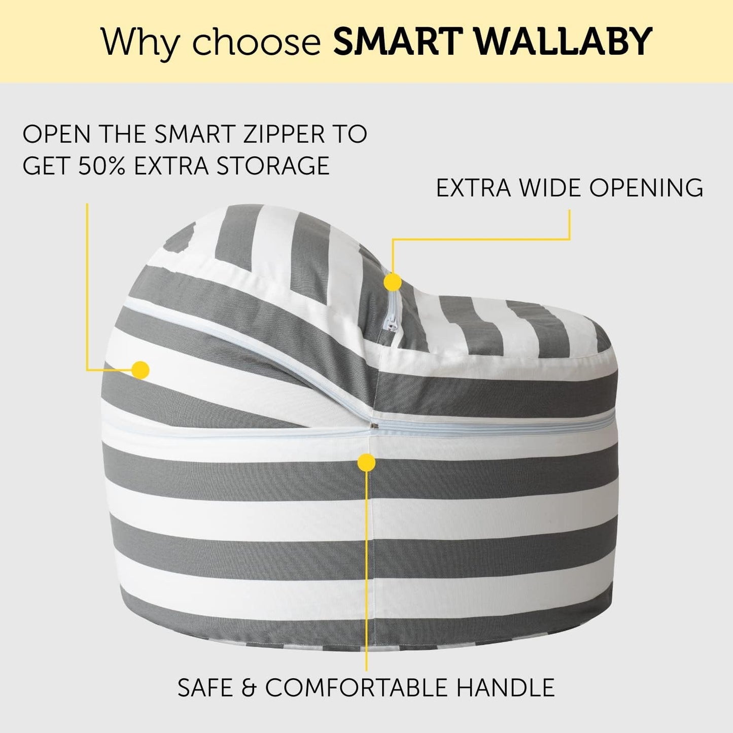 2 1 100% SMART WALLABY Stuffed Animal Storage Bean Bag Chair | Sizes in | Cotton Washable Kids Plush Toys Organizer |