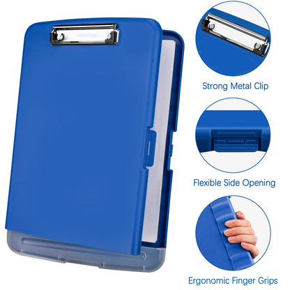 Meiikun Clipboard with Storage, Plastic Clipboards 8.5x11 with Pen Holder, High Capacity Nursing Clipboard Folder, Side Opening Storage Clip Board for Office Work Nurses Teachers (Blue)