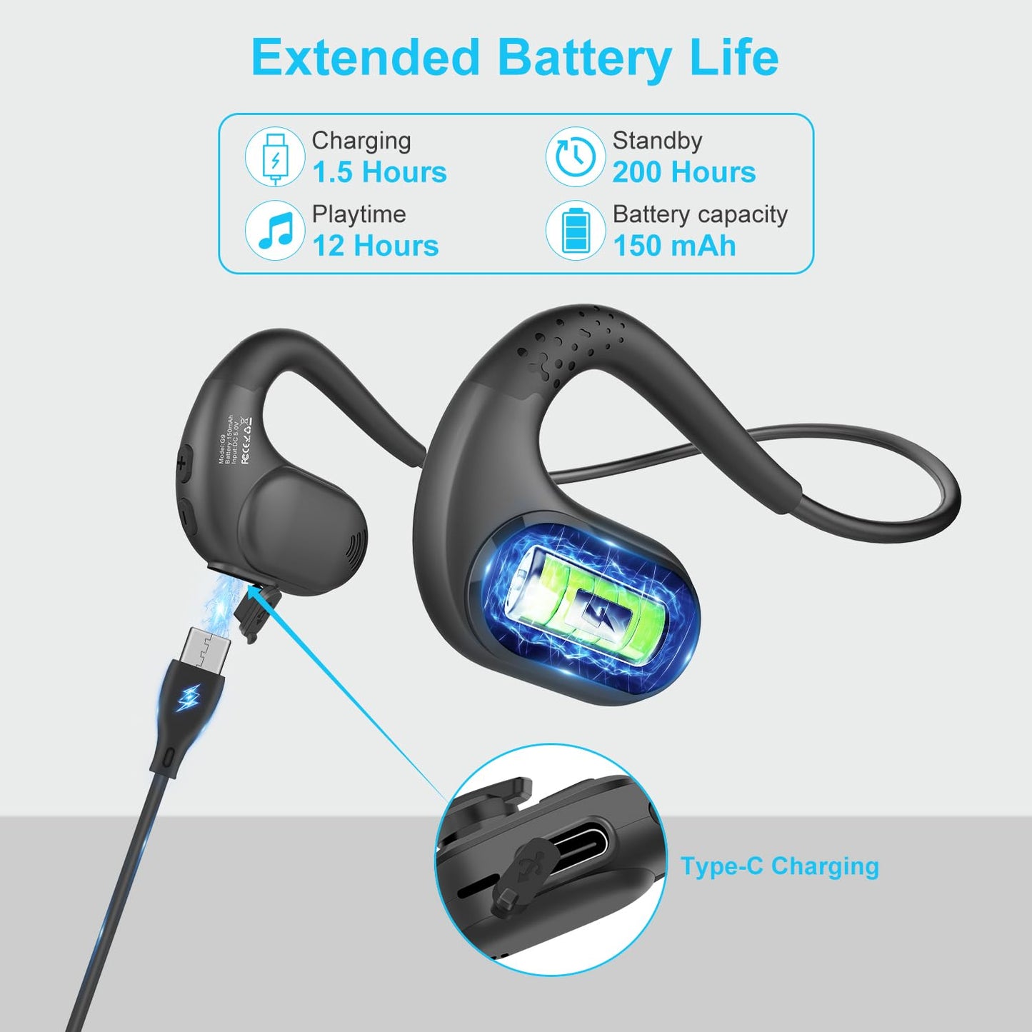 iDIGMALL Bluetooth Headset with Detachable Microphone, Multi-Point Wireless Headset w/DSP Noise Canceling Mic for Phone PC Laptop, Comfort & Light Open Ear headphones for Office Meeting Home Work, 12H