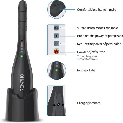 RENPHO Rechargeable Handheld Back Massager, Cordless Electric Neck Massage Tool for Shoulder, Foot, Leg, Calf, Gifts for Women and Men