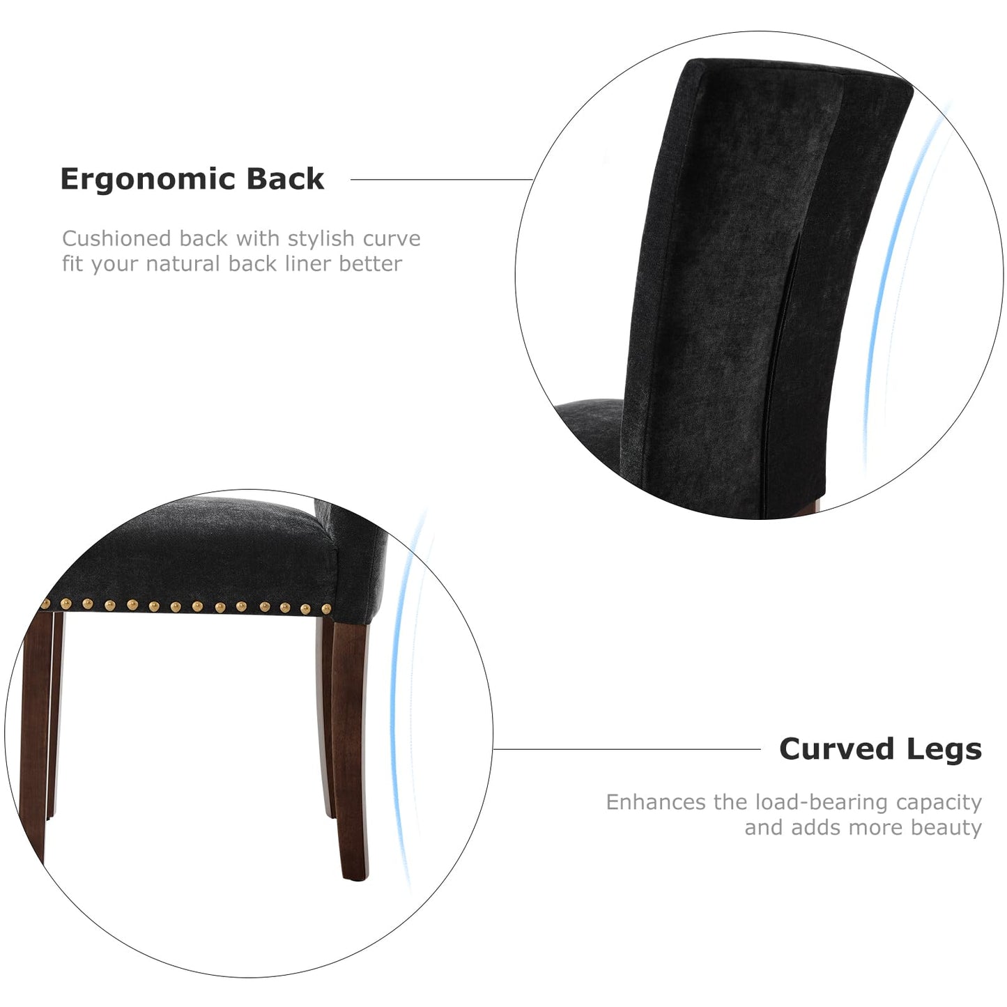 COLAMY Upholstered Parsons Dining Chairs Set of 4, Fabric Dining Room Kitchen Side Chair with Nailhead Trim and Wood Legs - F-Black
