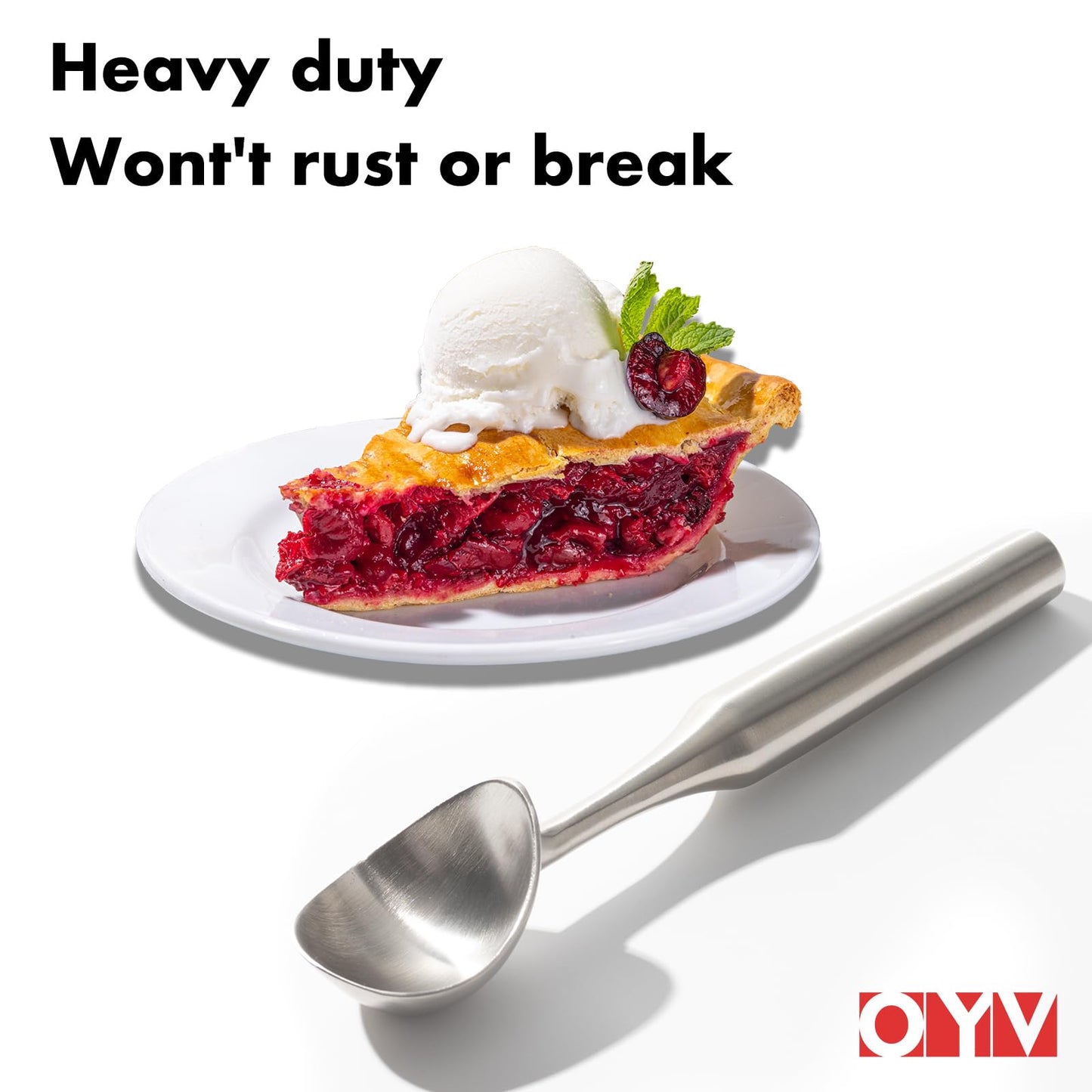 OYV Stainless Steel Ice Cream Scoop, Ergonomically Designed Handle for Comfort, Heavy Duty Ice Cream Scooper, One-Piece Design Ice Cream Scoops, Dishwasher Safe.