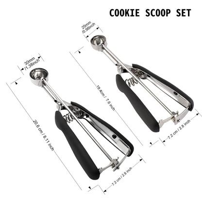 Small Cookie Scoop Set - 2 PCS Include 1 tsp / 2 tsp Cookie Dough Scoops, Cookies Scoops for Baking, Made of 18/8 Stainless Steel, Good Soft Grips, Quick Trigger Release