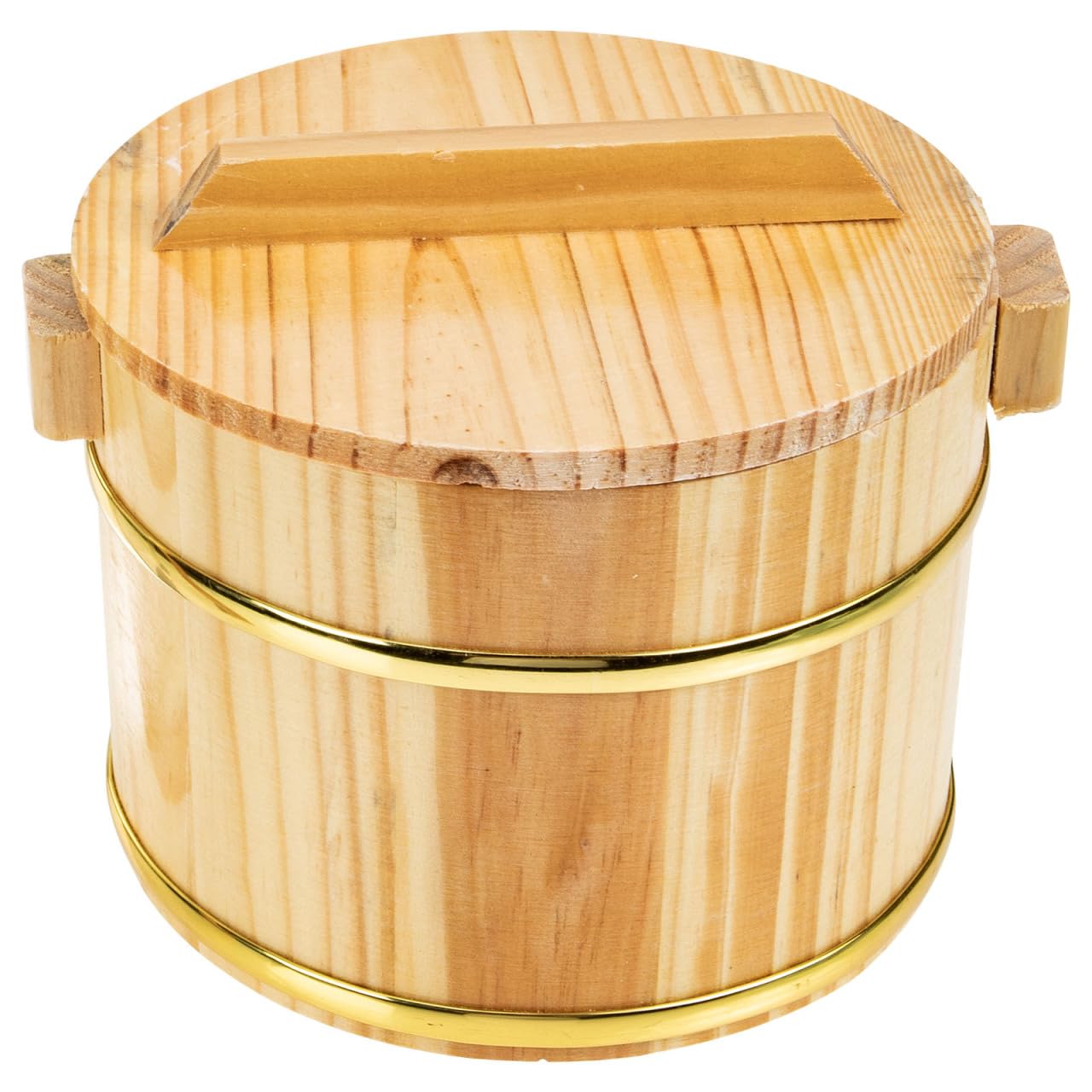 SHOWERORO Wooden Rice Bucket with Lid 6.3X4.7X4.3 Inch Japanese Style Sushi Rice Bowl and Bibimbap Mixing Tub Compact Wood Serving Dish for Home Kitchen
