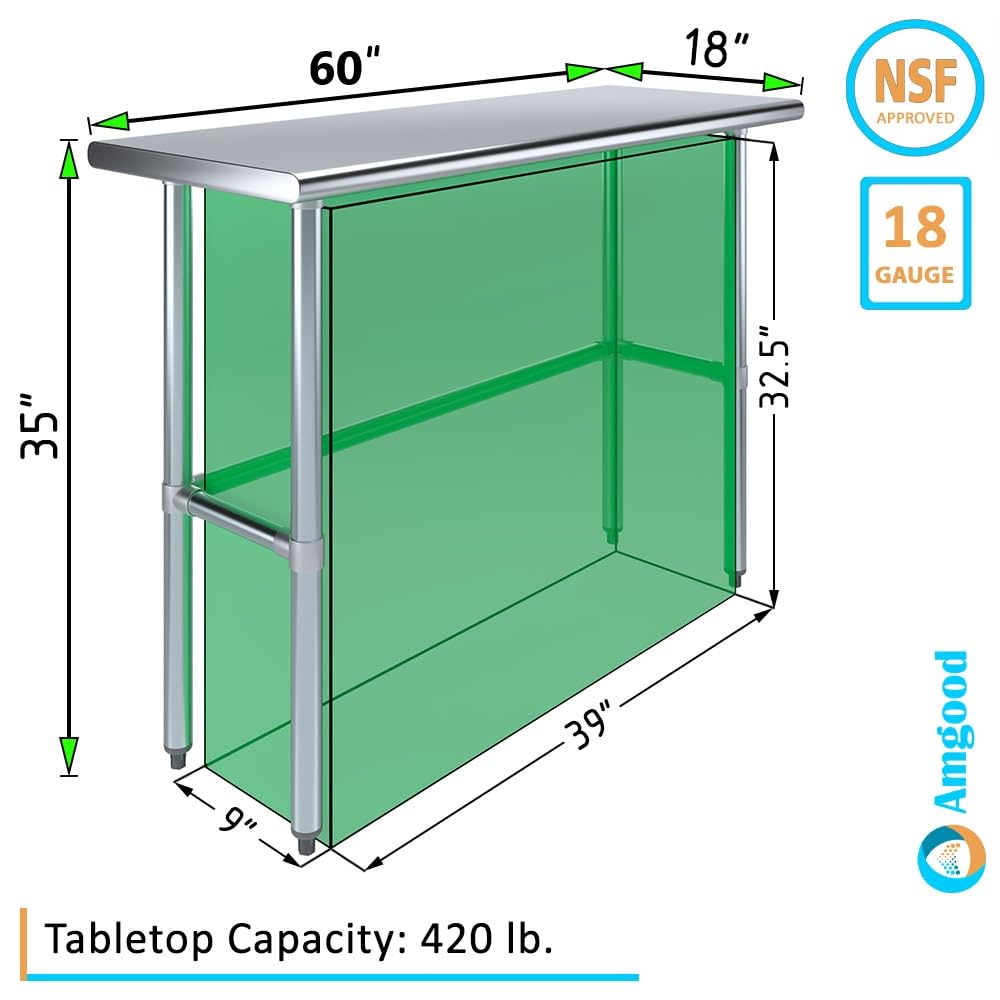 KPS Commercial Stainless Steel Work Table with Crossbar – 18" x 60" NSF Certified Heavy Duty Prep Table for Restaurant, Kitchen, or Food Truck