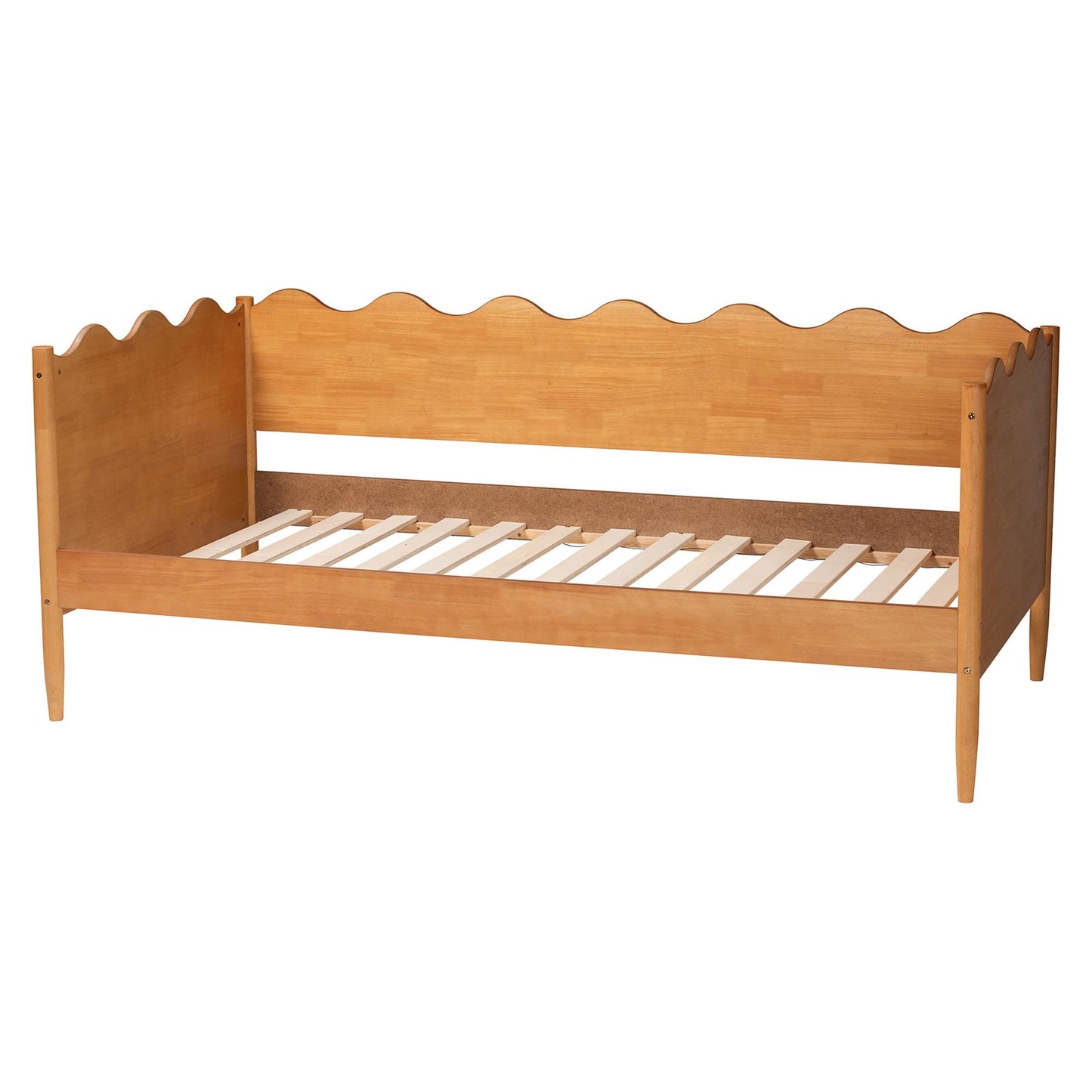 Baxton Studio Malaya Modern Oak Brown Wood Full Daybed with Scalloped Edges